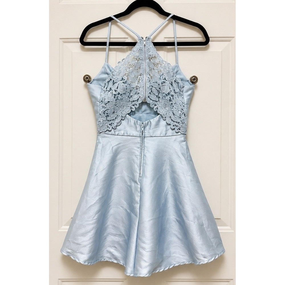 Speechless Blue Lace Back Skater Dress Juniors 1 Y2K Homecoming Coquette Pockets - Picture 3 of 12